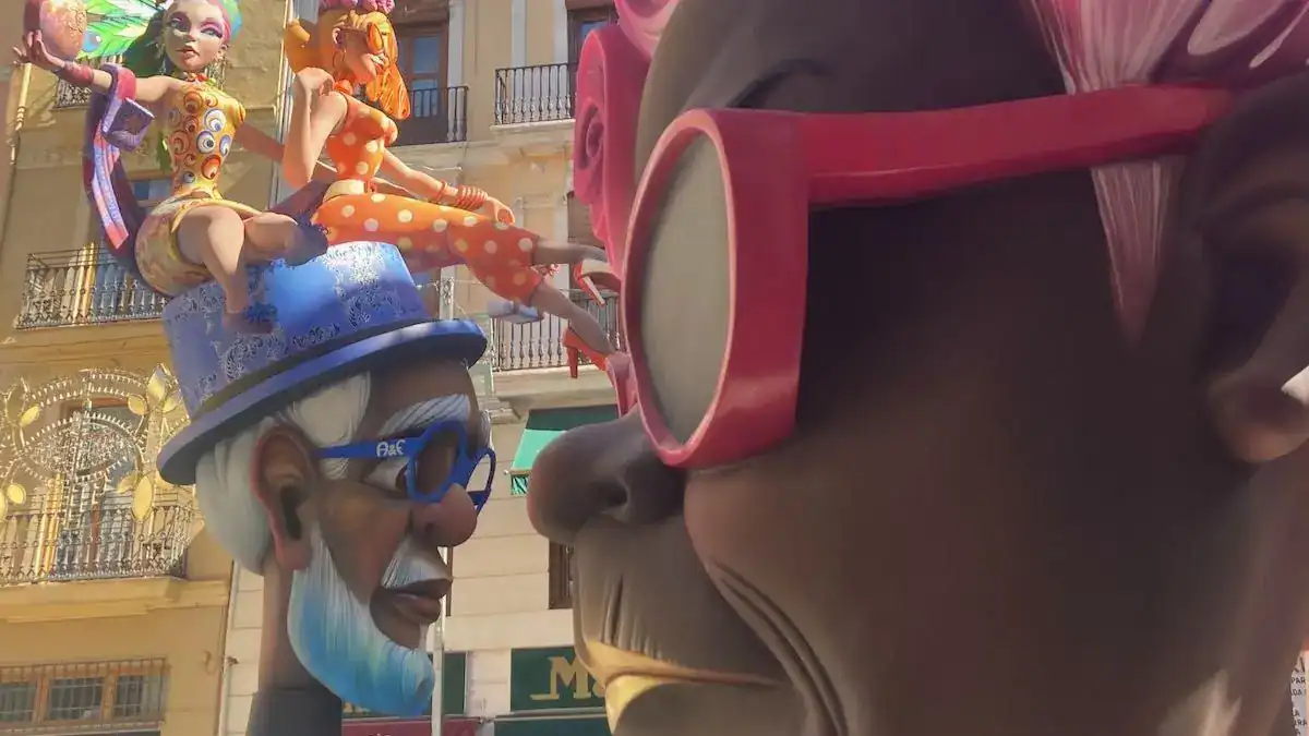 Close up of ninot public art figures for the Fallas festival depicting Valencia's diverse community
