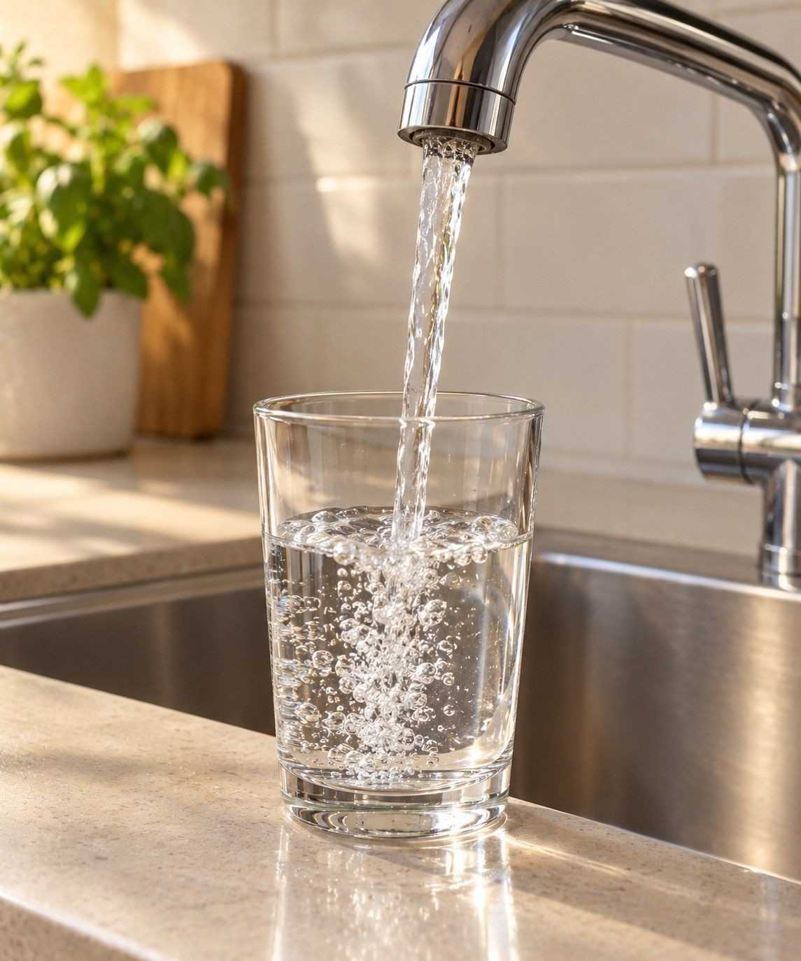 Glass being filled with tap water. Valencia tap water