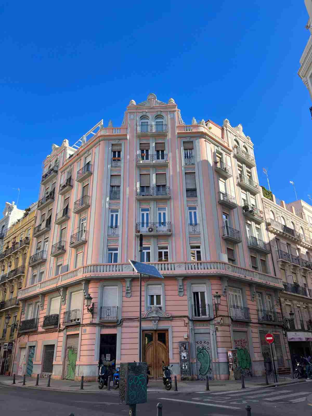 Balconies on a residential street in Ruzafa, Valencia